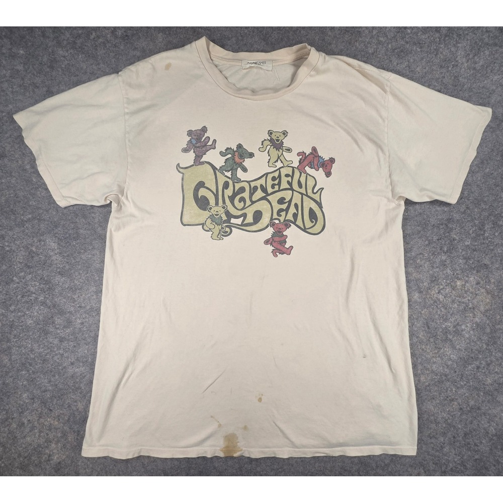 Daydreamer Free People Grateful Dead Dancing Bears Graphic Tee Cream XL *Flaw*